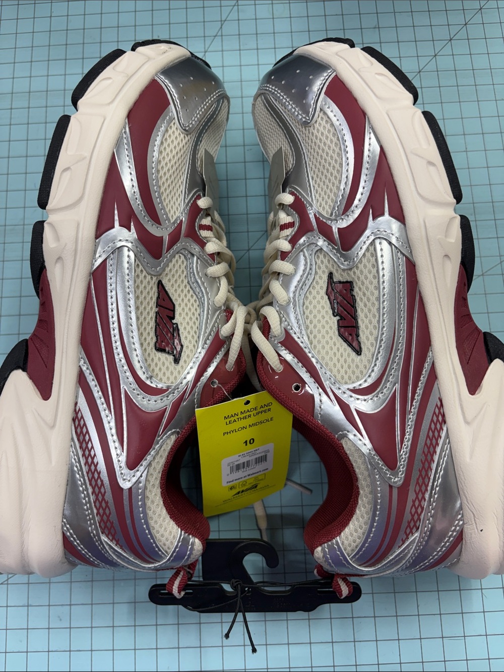 Avia Men's Cream and Burgundy Athletic Sneakers with Silver Accents